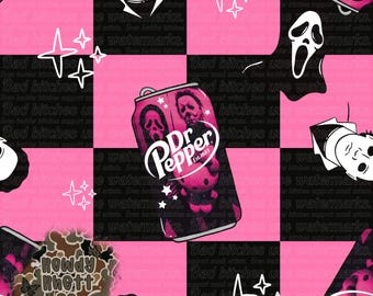 Halloween Movie Seamless File | Black and pink checkers seamless | Spooky season seamless file | Halloween soda seamless file