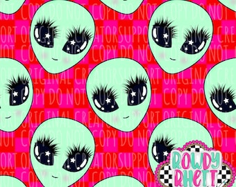 DIGITAL DESIGN ONLY | Alien girly seamless file | Alien lashes seamless file | Hot pink checkered seamless file | Boujee alien seamless file