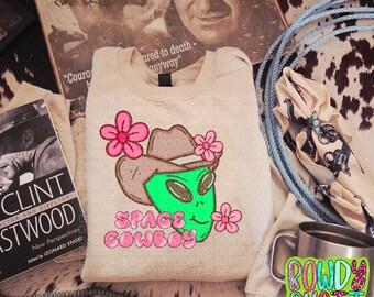 DIGITAL DESIGN ONLY | Space cowboy png | Alien cowboy png | Floral alien cowboy png | Groovy cowboy alien png | png for shirts