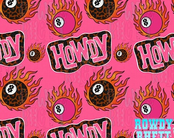 Howdy seamless file | Western 8 ball seamless file | 8 ball with flames seamless file | Leopard howdy seamless file | Girly western seamless