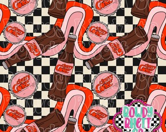 DIGITAL DESIGN ONLY | Cherry Soda Seamless File | Vintage Soda Bottle seamless file | Groovy cherry soda seamless file