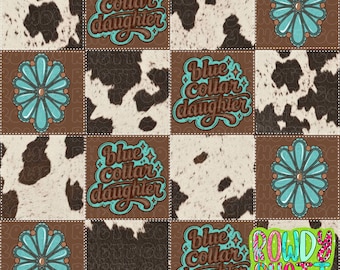 DIGITAL DESIGN ONLY | blue collar daughter seamless file | western blue collar file | cow print seamless file | girly western vibes seamless