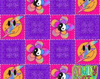 DIGITAL DESIGN ONLY | Groovy checks seamless file | yin yang seamless file | trippy flower seamless | Smiley seamless file | checkered file