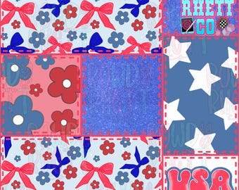 Patchwork patriotic seamless file | USA patchwork seamless file | Girly patchwork seamless file | Girly patriotic patchwork seamless file