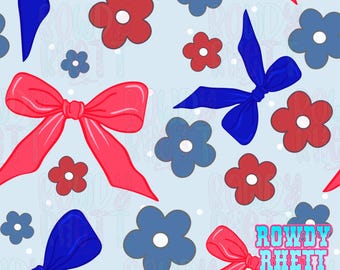 Patriotic Seamless file | Fourth of July seamless file | Girly patriotic seamless file | Red white and blue bows seamless file | USA file