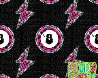 DIGITAL DESIGN ONLY | checkered 8 ball seamless file | western 8 ball black seamless file | girly western seamless | hot pink 8 ball file