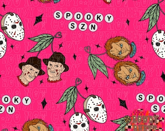 DIGITAL DESIGN ONLY | spooky szn seamless file | Halloween movie cherries characters | Halloween movie seamless file | girly Halloween file