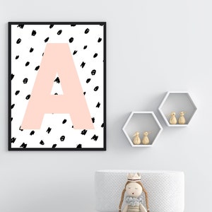 Nursery Monogram Initial Print, Personalized Initial Dot Printable, Monogram Printable Nursery Art, Minimalist Nursery Decor, Wall Decor