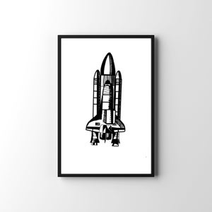 Rocket Printable Wall Art, Space Wall Decor, Monochrome Wall Art, Digital Download, Black and White Space Print, Space Print, Wall Decor