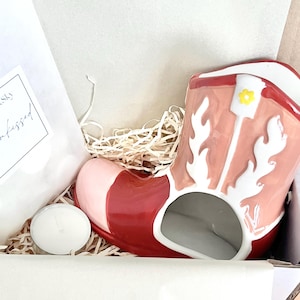 Cowgirl waxmelt brander cadeauset retro western geschenkdoos geurende wax warmer heden rodeo cadeau voor vriend bestie cowboylaars trendy cadeauset