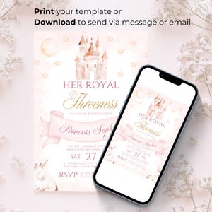 Princess Invitation Template 3rd Birthday Princess Invite Her Royal Threeness Invitation Editable Canva Template Castle Unicorn Theme Evite