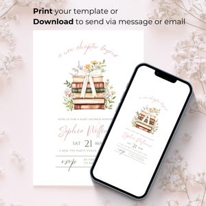 A New Chapter Begins Baby Shower Invitation Editable Book Themed Baby Shower Invite Storybook Baby Shower Evite Babys First Book Club Bow Girl Floral