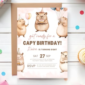 Capybara Birthday Invitation Cute Capy Birthday Invite Capybara Theme Birthday Party Invitation Editable Template Neutral Kids Party Animal