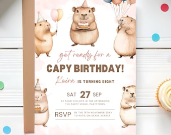 Capybara Birthday Invitation Cute Capy Birthday Invite Capybara Theme Birthday Party Invitation Editable Template Neutral Kids Party Animal