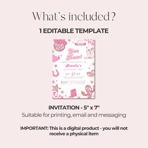 Editable Space Cowgirl Birthday Invitation Template Pink Yee Haw Cowgirl Party Invite Retro Cowgirl Disco Western Birthday Evite Printable