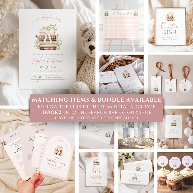 A New Chapter Begins Baby Shower Invitation Editable Book Themed Baby Shower Invite Storybook Baby Shower Evite Babys First Book Club Bow