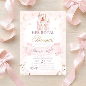 Princess Invitation Template 3rd Birthday Princess Invite Her Royal Threeness Invitation Editable Canva Template Castle Unicorn Theme Evite