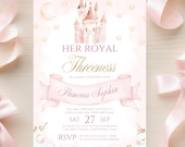 Princess Invitation Template 3rd Birthday Princess Invite Her Royal Threeness Invitation Editable Canva Template Castle Unicorn Theme Evite