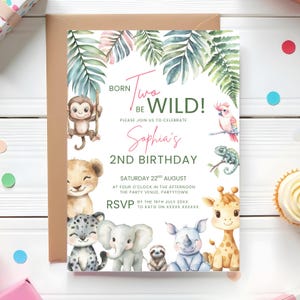 Two Wild Second Birthday Invite Born Two Be Wild Invitation Safari 2nd Birthday Party Jungle Theme Animal Birthday Evite Party Invite Girl