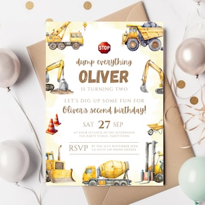 Construction Birthday Invitation Dump Truck 2nd Birthday Invite Editable Boy Excavator Party Invite Digger Birthday Evite Printable Template