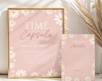 Daisy Time Capsule 1st Birthday Time Capsule Sign Daisy Flower Birthday Time Capsule Template One-derful First Birthday Message Printable