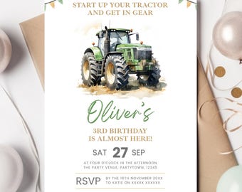 Tractor Invitation Green Tractor Birthday Invite Farm Vehicles Theme Birthday Editable Evite 3rd Birthday 2nd Birthday 1st Birthday Boy 4th