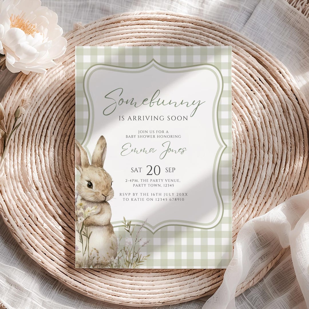 Bunny Baby Shower Invitation Editable somebunny is Arriving Soon Baby ...