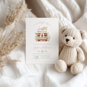 A New Chapter Begins Baby Shower Invitation Editable Book Themed Baby Shower Invite Storybook Baby Shower Evite Babys First Book Club Bow Girl Floral