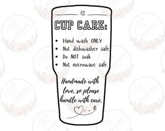 Cup Care Instructions printable for sublimation cups