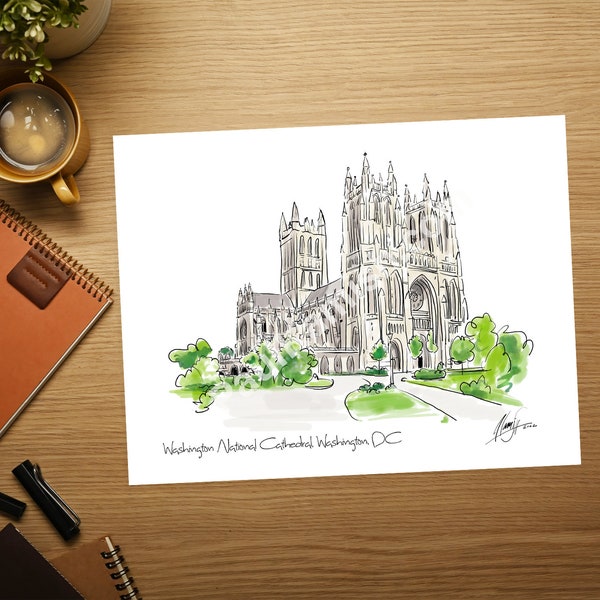 Washington National Cathedral Watercolor Pen & Ink Fine Art Giclee - Saint Peter and Saint Paul