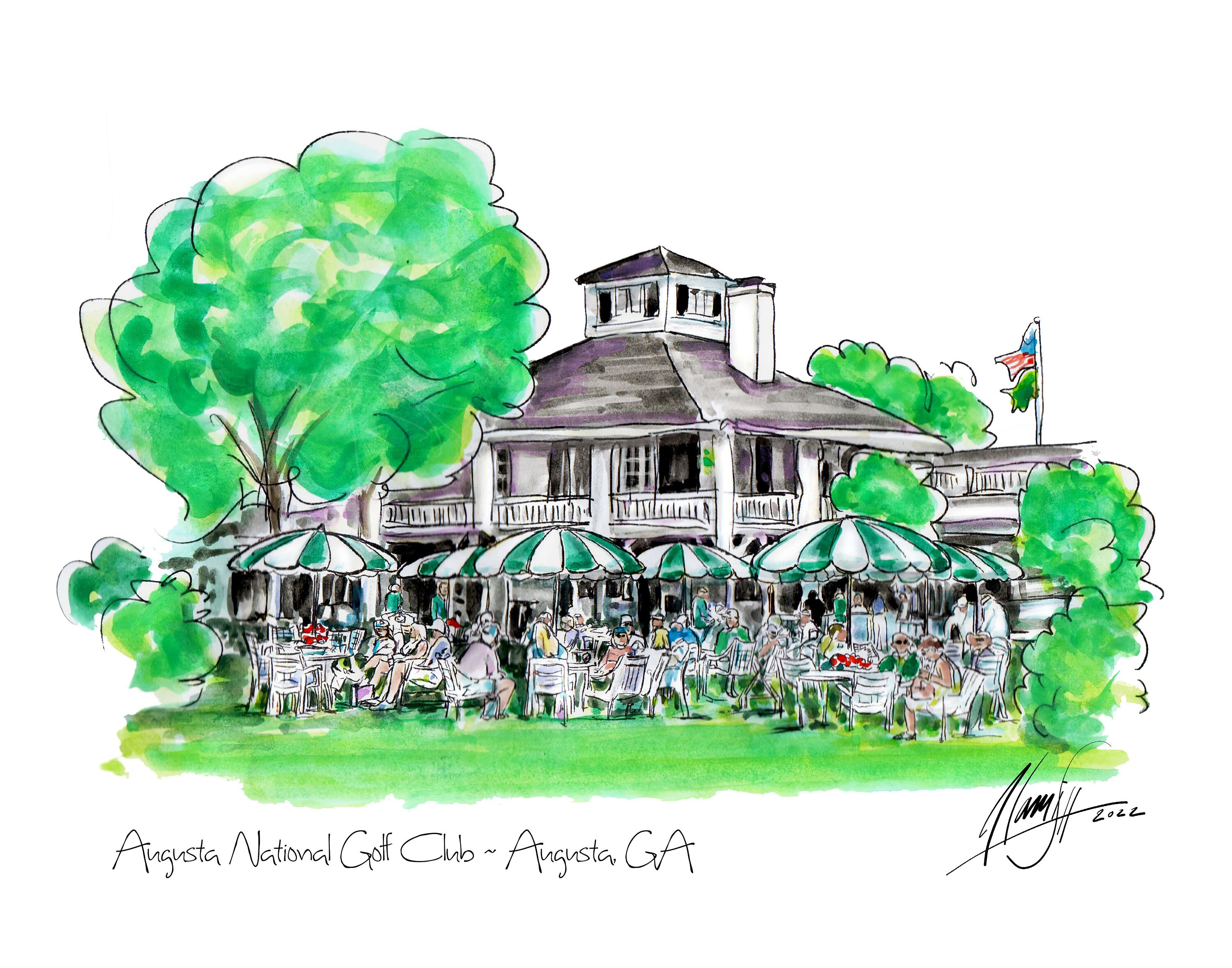 Augusta National Golf Club Watercolor Pen & Ink Fine Art Print Etsy