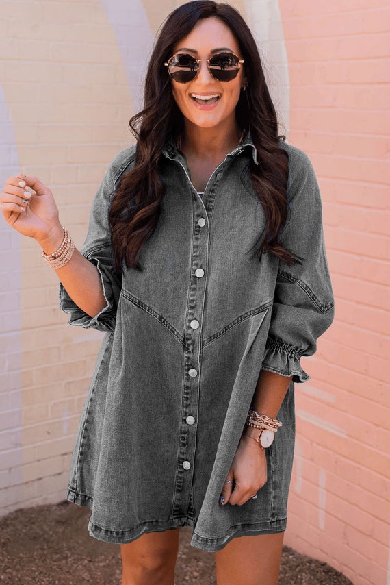 Women's long sleeve shop denim shirt dress