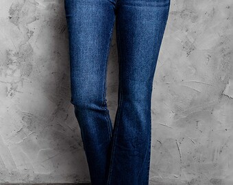 Blue High Rise Buttoned Flared Jeans