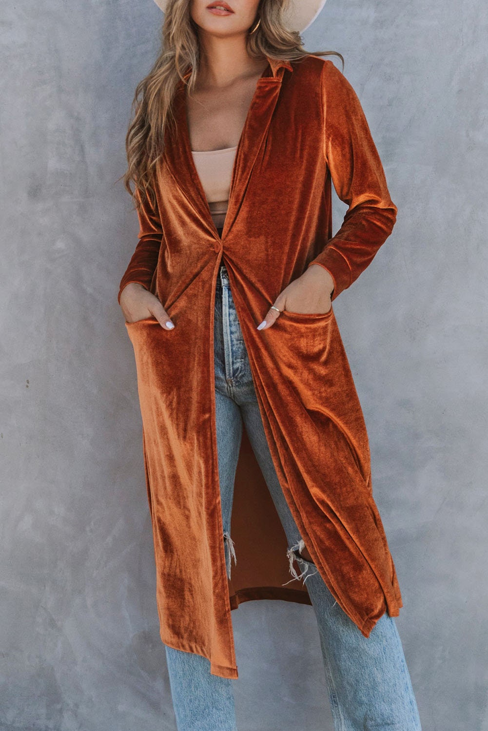 Brown Velvet Coat Retro Style Velvet Long Sleeve Coat Brown Velvet ...