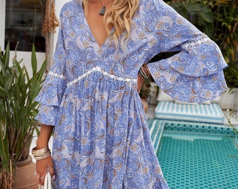 Purple Paisley Print Dress