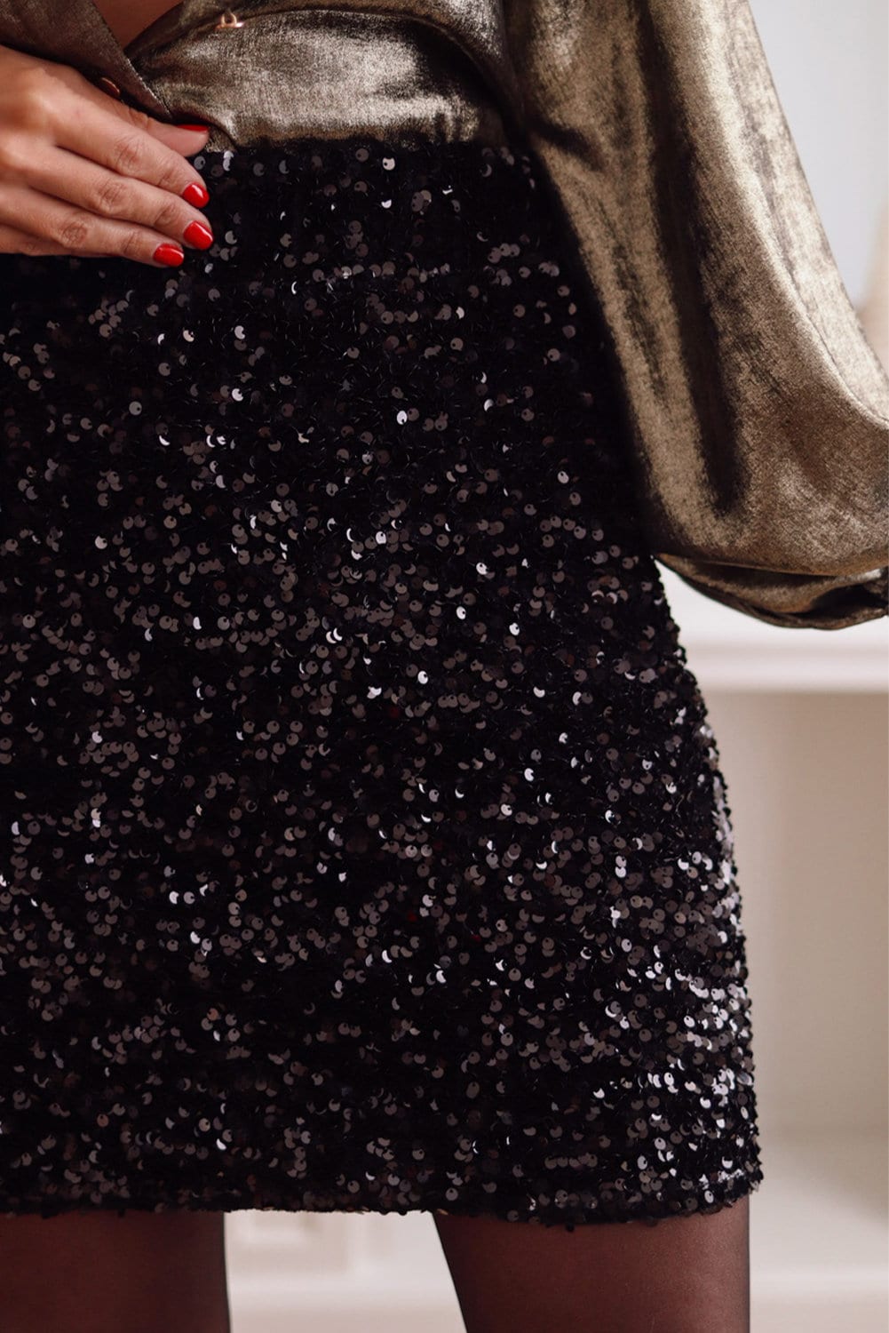 Ingrid Mini Skirt - Sequin Skirt in Black main image 1