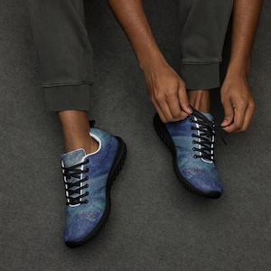 Men&#39;s Athletic Shoes, Navy Blue and Teal, Mesh Running Sneakers