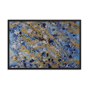 Póster abstracto enmarcado - Lustre - Brillante - Azul, Plata y Oro