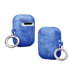 All Over Print Protective Case with Ring Holder for Wireless AirPods, Blue Marbled Design