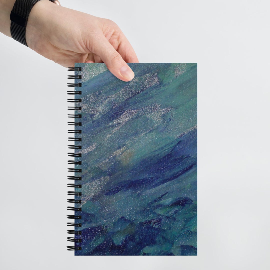 Spiral Notebook With Galaxy Design Cover, Blue and Teal Watercolor ...
