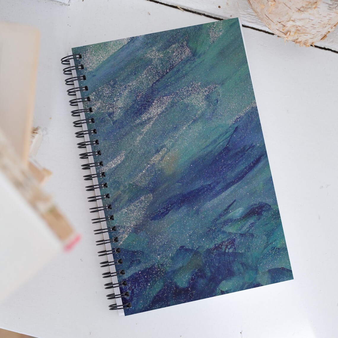 Spiral Notebook With Galaxy Design Cover, Blue and Teal Watercolor ...