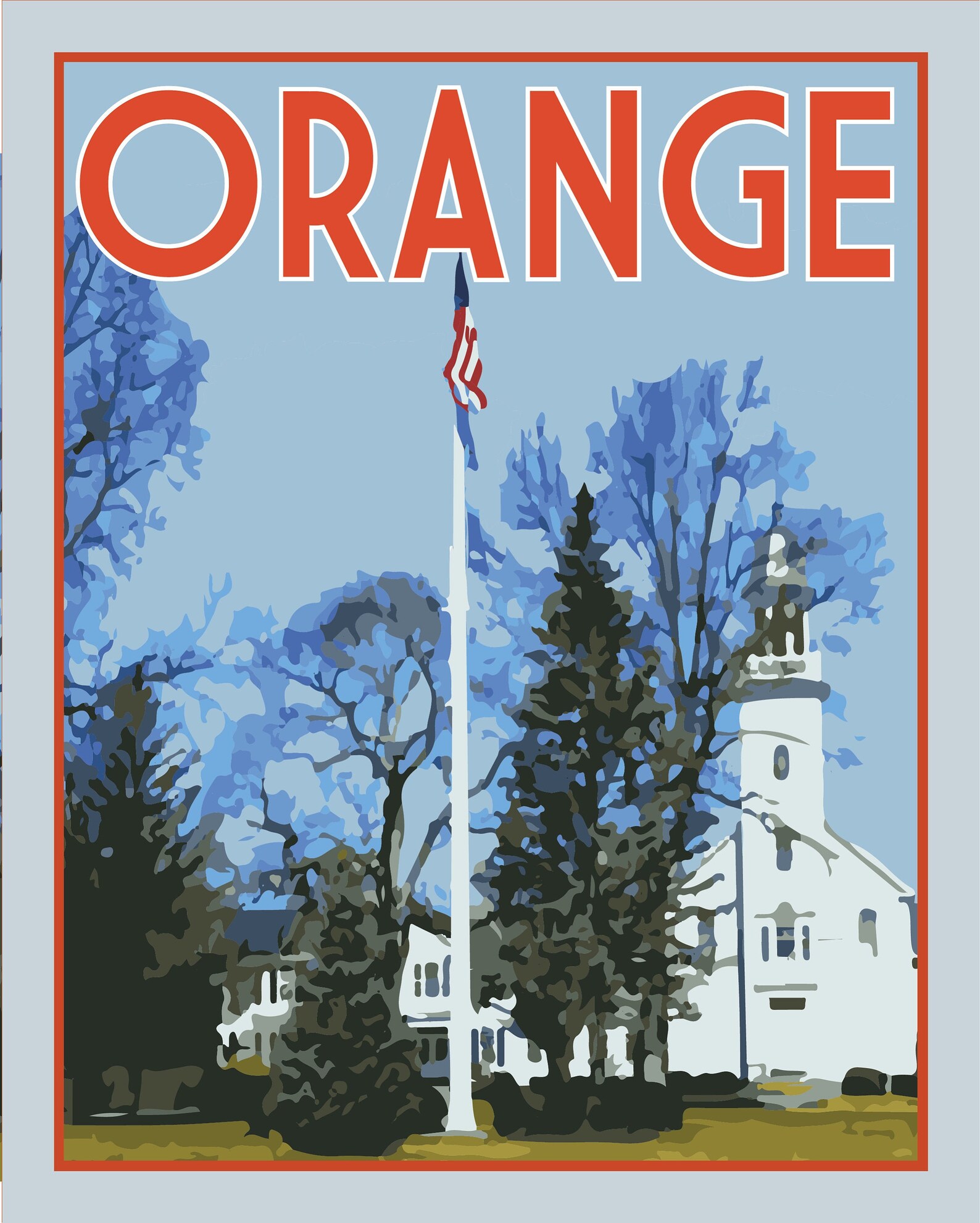 Orange Connecticut Custom Illustrated Poster of Town Green & Etsy