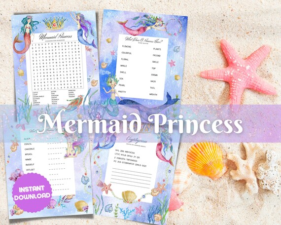 Mermaid Princess Printable Mermaid Word Search Word | Etsy