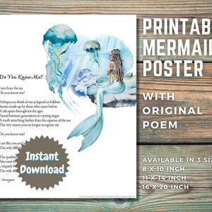 Printable Mermaid Poster Poetry Wall Art &quot;Do You Know Me?&quot;