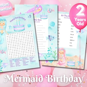 2nd Birthday Party Printable Mermaid Word Search, Word Scramble and Word Match Puzzles!