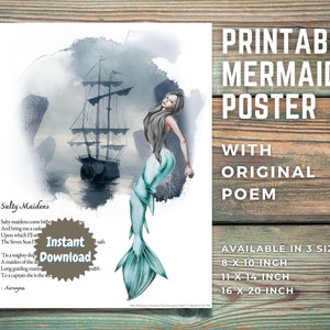 Afdrukbare zeemeermin poster poëzie Wall Art &quot;Salty Maidens&quot;