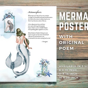Plakat z poezją syreny, sztuka ścienna „Metamorfoza”