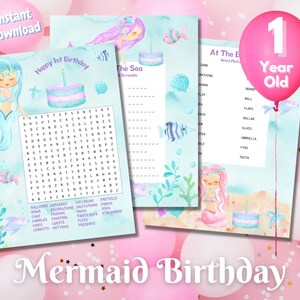 One Year Old Birthday Party Printable Mermaid Word Search, Word Scramble and Word Match Puzzles!