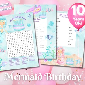 10th Birthday Party Printable Mermaid Word Search, Word Scramble and Word Match Puzzles!