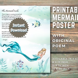 Afdrukbare zeemeermin poster poëzie Wall Art &quot;The Mermaid Inside&quot;